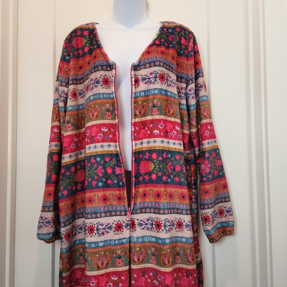 Natural Life Oversized Fleece Boho Patchwork V Neck Jumpsuit Pajamas Medium Cozy - Picture 9 of 14